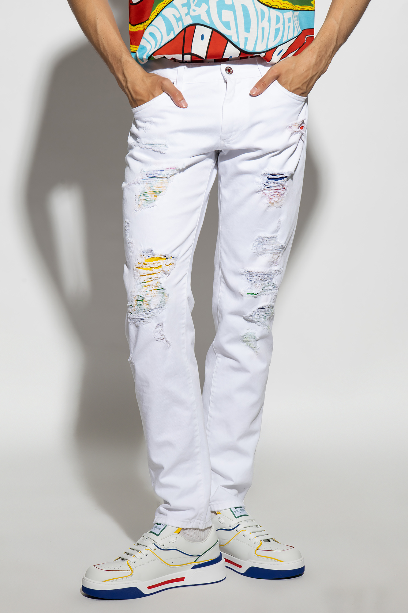 Dolce & Gabbana デニム お洒落 ホワイトジーンズ Boyfrjiend Dolce & Gabbana - Girls White Distressed Denim Jeans